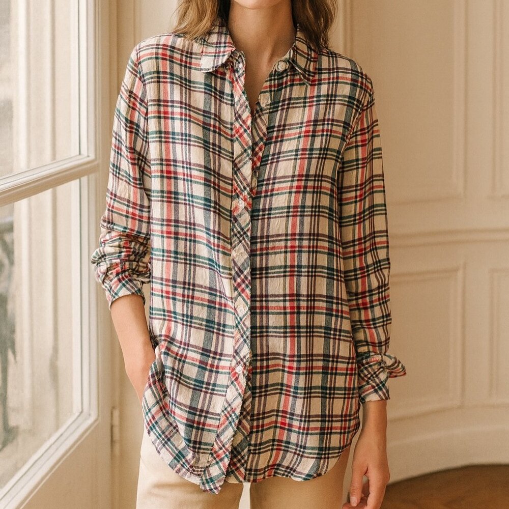 Talbots Multicolor Plaid Button Down Top 3x - image 1